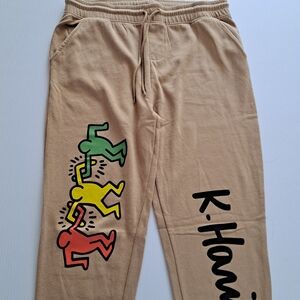 K. Haring Tan Joggers with Vibrant Design